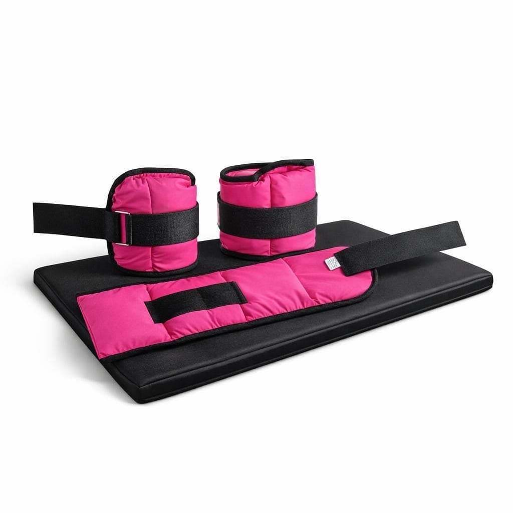Desconto Kit Fitness Caneleira Par 500g  ROSA Ajustável + Colchonete PRETO Academia 90x40x3cm Confortável e Resistente -