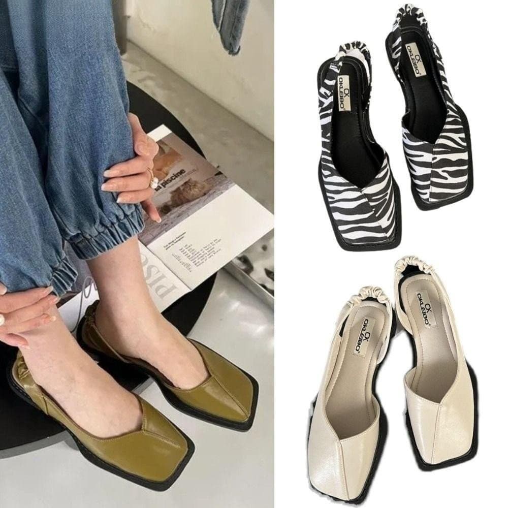 Sapatos Únicos Com Bico Quadrado , Sandálias Femininas De Couro Da Moda , Femininos De Cor Sólida Em 4 Cores