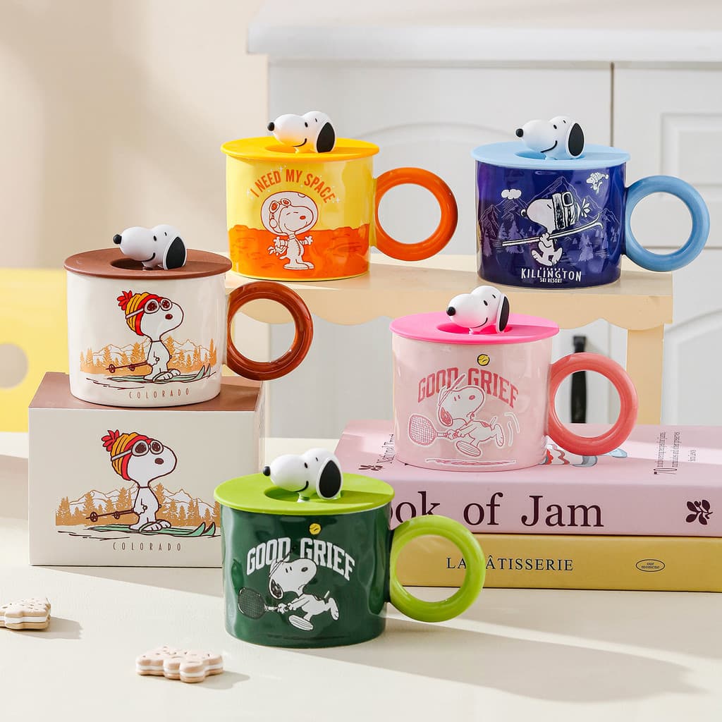 [Frete grátis] Copo de água Bonito desenho animado Snoopy Copo de água Snoopy Xícara de café americana Caneca de cerâmic