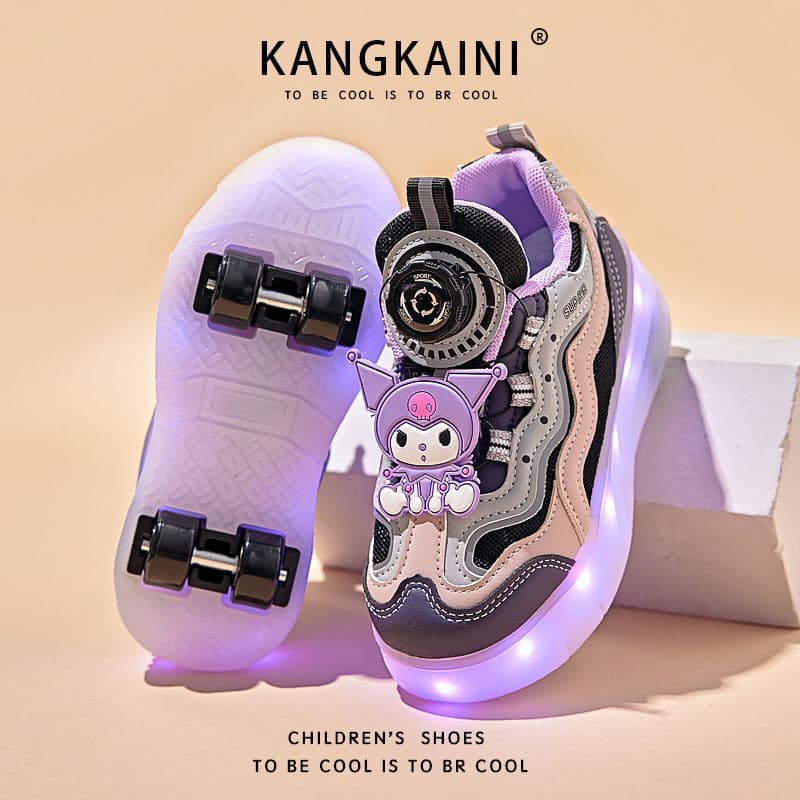 Patins de quatro rodas Kuromi Runaway para meninas, outono 2025, patins esportivos luminosos infantis para meninas, pati
