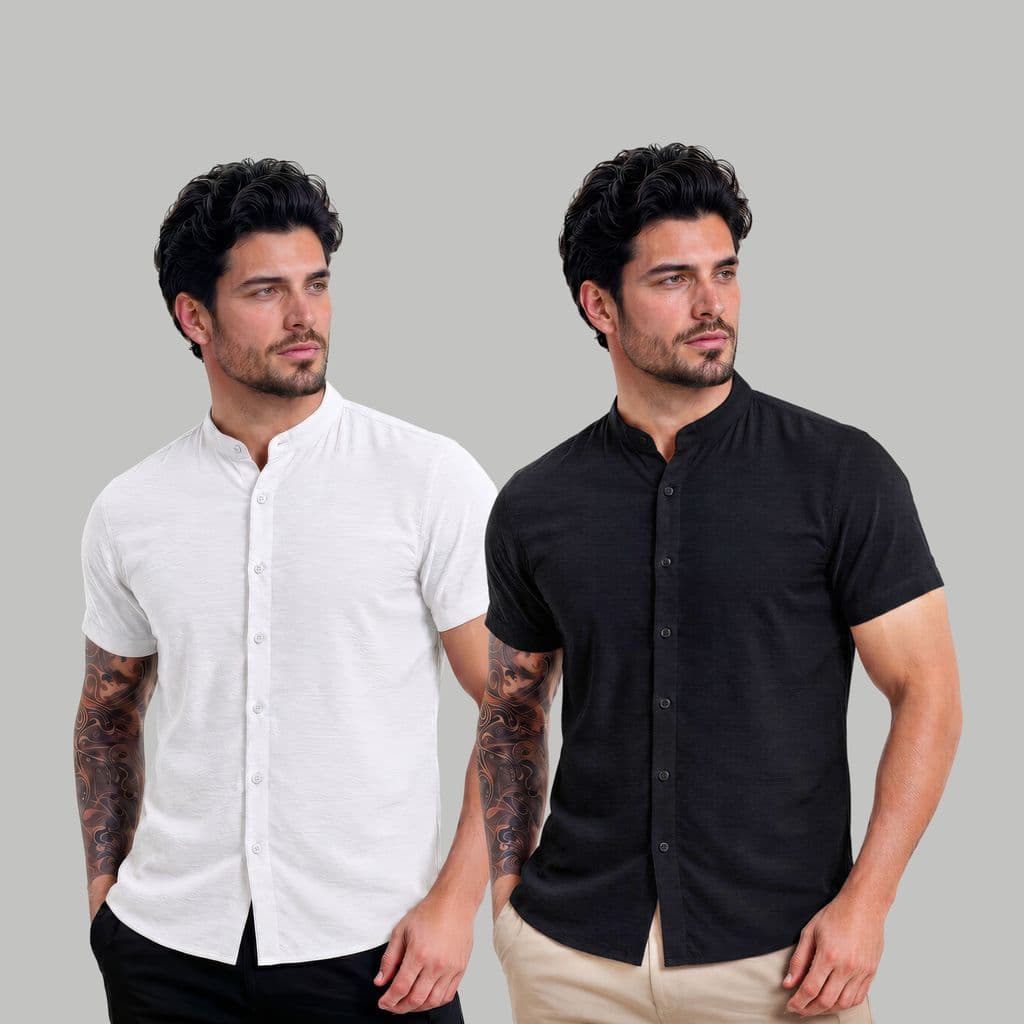 Kit 2 Camisa Gola Padre Social Casual Masculina De Linho Manga Curta Luxo.