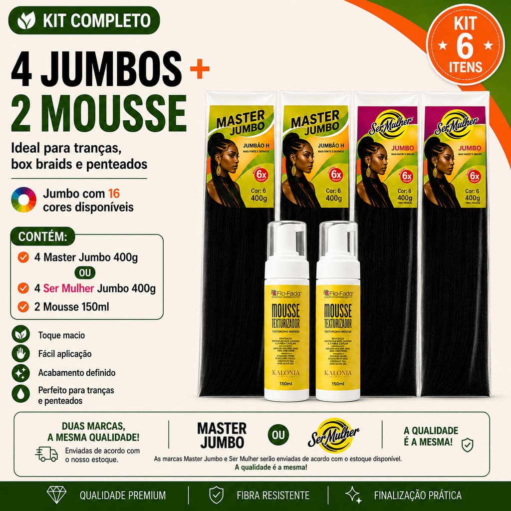Kit 4 Jumbo Para Tranças Box Braids + 2 Mousse Finalizador 150ml