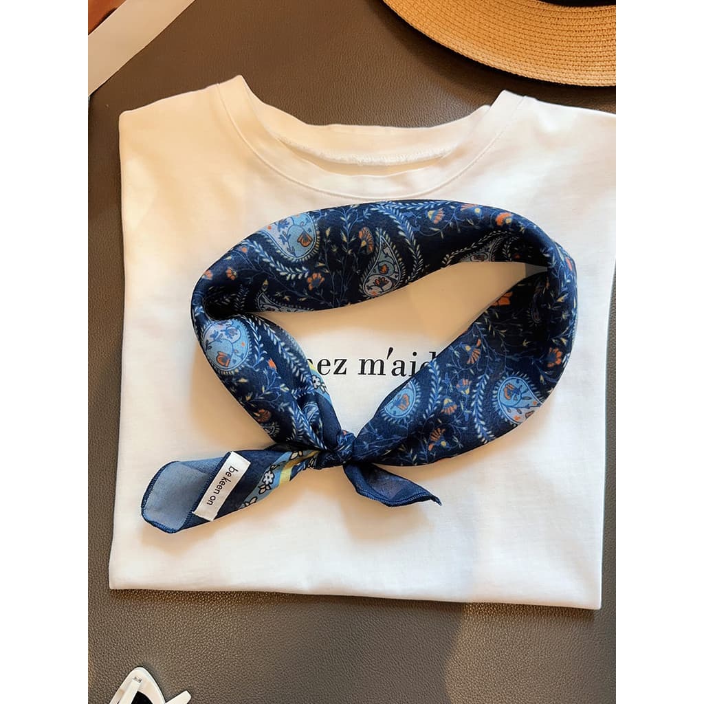 Estilo étnico caju azul marinho lenço de seda em camadas decorativo pequeno lenço quadrado feminino primavera verão esti