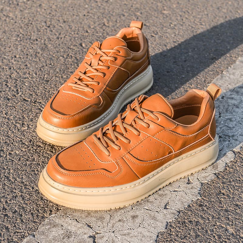 Nova moda Retro All-Match tênis de couro respirável baixo-topo de sola grossa sapatos de couro casuais sapatos masculino