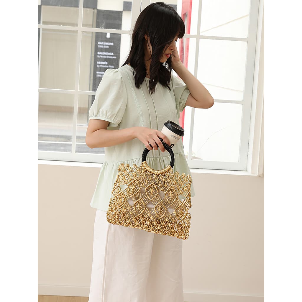 Japonês coreano Casual oco tecido bolsa feminina textura All-Match Tote criança mãe saco nicho Design Commuter bolsa