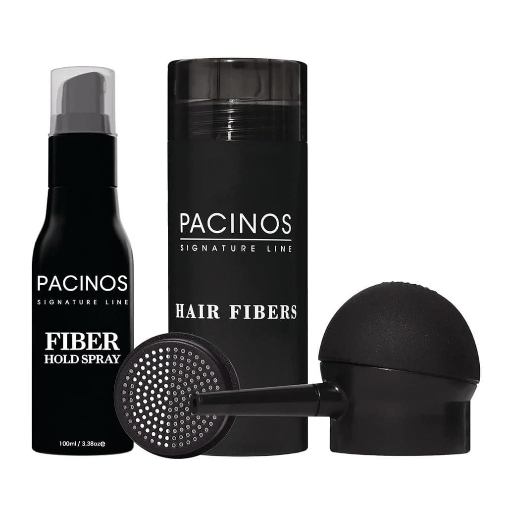 Kit de Fibras Capilares Pacinos - Disfarce Instantaneamente Cabelos Ralos com Spray Fixador de Fibras - Castanho Escuro