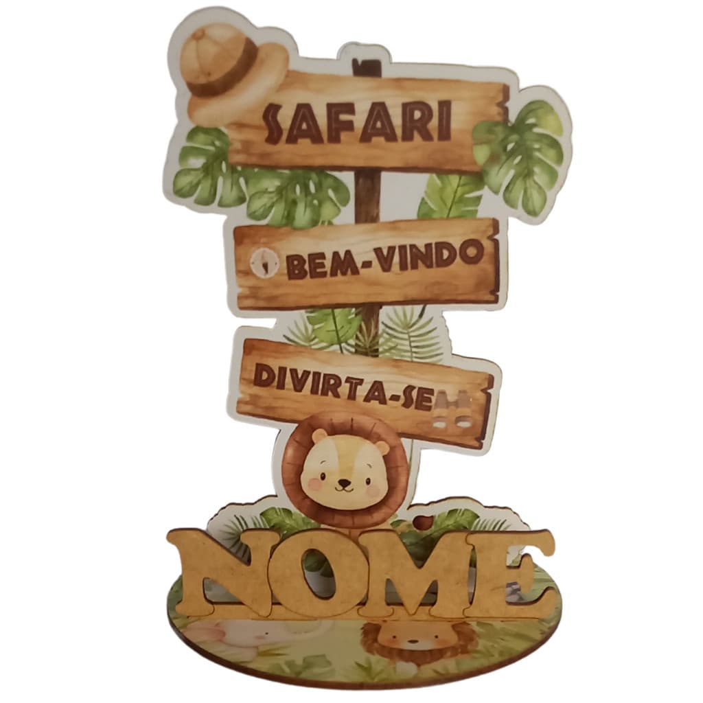 Centros de Mesa Arte Placa Bem Vindo Safari Personalizado Com Nome