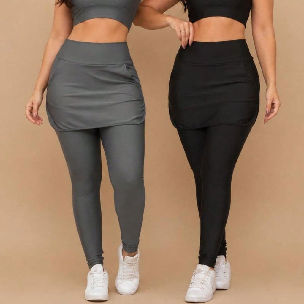 Kit Legging saia Feminina Moda Fit Yoga Pilates Tênis-2Uni
