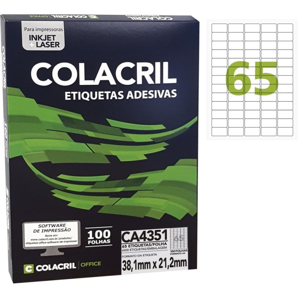 Etiqueta A4 21,2X38,1MM 100 Folhas PCT.C/6500