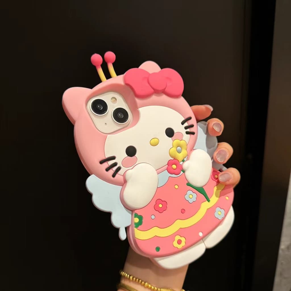 Para Iphone 11 12 13 14 15 16 Pro max plus 3D Abelha Gatinho Flor Capa De Telefone De Silicone Macio