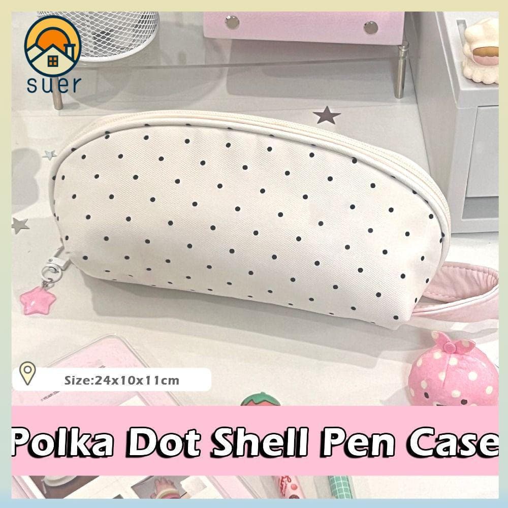 Lápis SUEBR , Bolsa De Caneta Em Formato De Concha De Bolinhas Armazenamento De Papelaria Multifuncional De Grande Capac