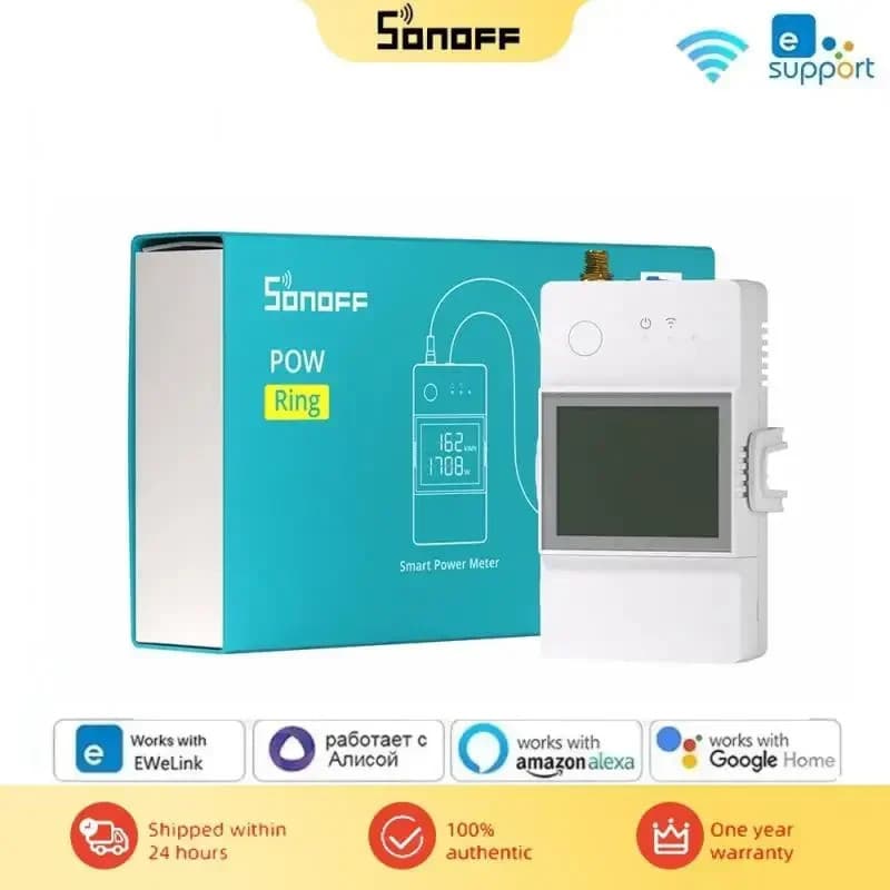 Medidor de Energia Inteligente SONOFF POWCT Ring com Chip ESP32, Transformador de Corrente 100A, Monitor de Energia, Con