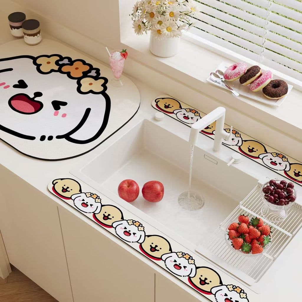 [Estoque pronto] Almofada de drenagem para torneira de cozinha de cachorro, almofada absorvente, borda longa e estreita,