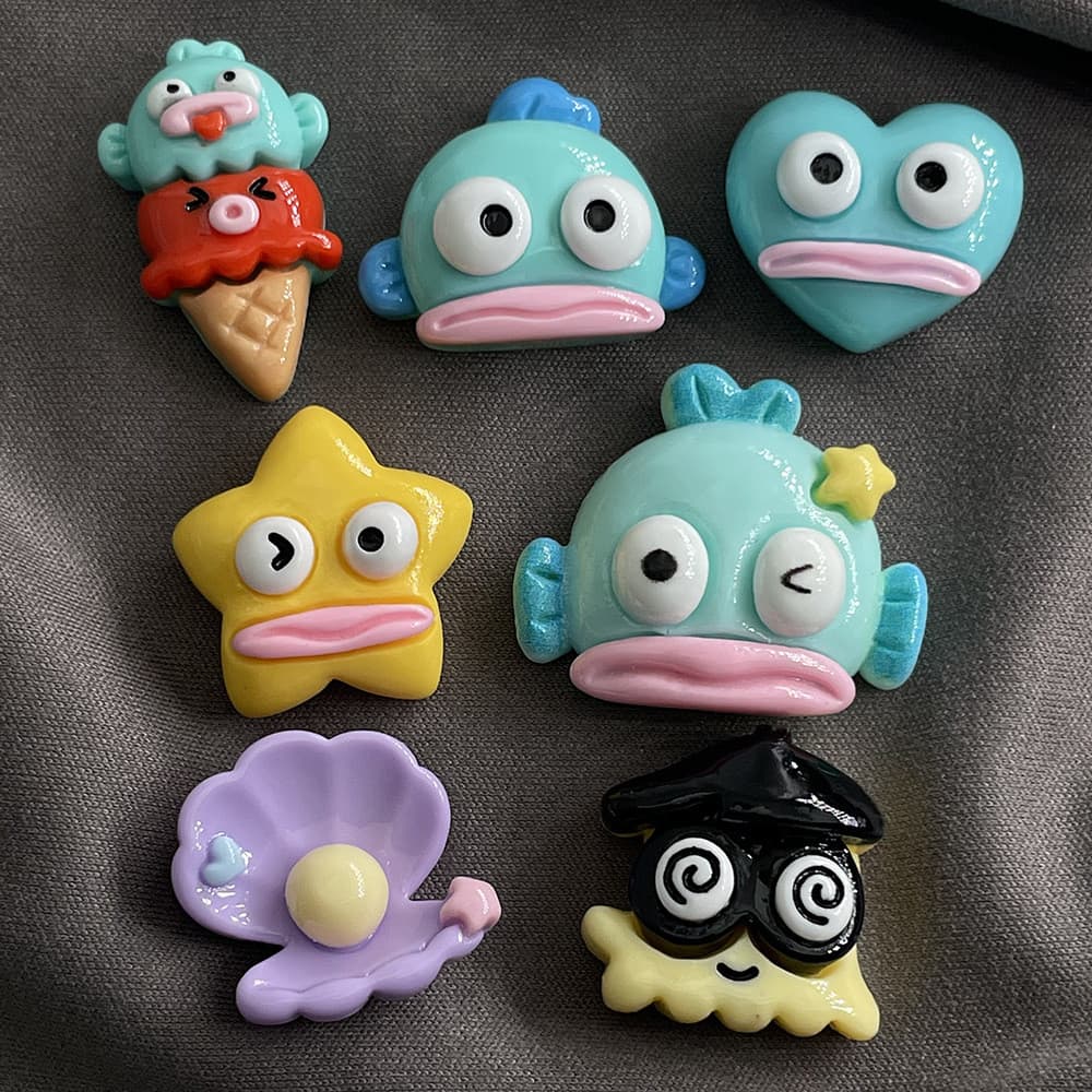 Feio bonito oceano peixe pérola dos desenhos animados resina jóias acessórios diy caso de telefone creme cola artesanal