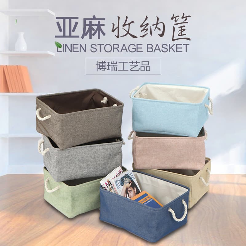 Cesta de armazenamento portátil dobrável simples, caixa de armazenamento de linho de algodão, caixa de roupas de lona, o