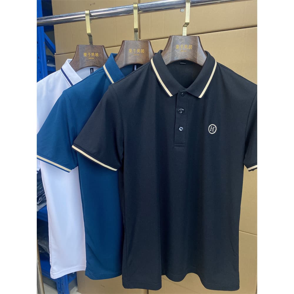 Camisa POLO de lapela bordada em forma de H masculina de negócios verão de manga curta camiseta Slim Fit cor sólida Casu
