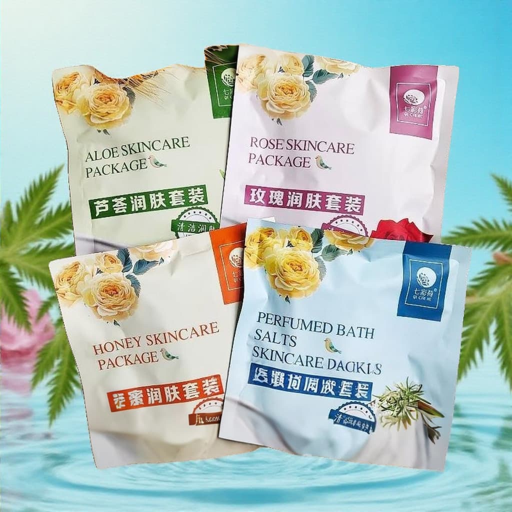 Quatro sacos de lótus colorido cinco-em-um creme de banho de leite proteína de seda rosa mel Aloe Vera massagem hidratan