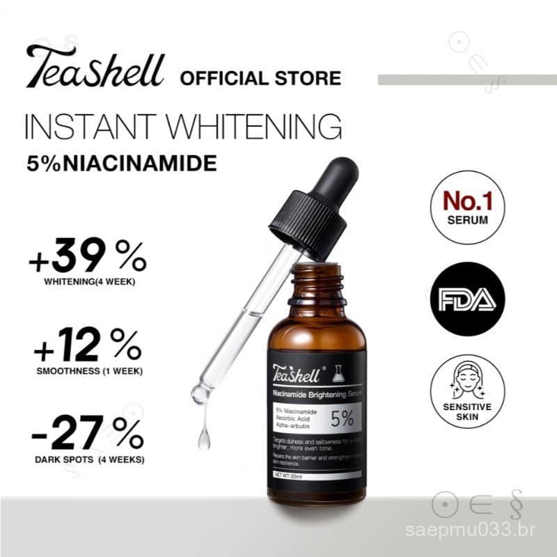 Sérum Clareador Instantâneo 3-EM-1 TEASHELL com 5% de Niacinamida, Clareia, Reduz Manchas Escuras, Ilumina a Pele e Prop