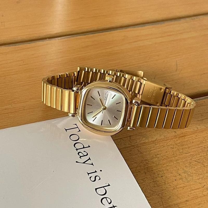 Clássico Ouro Quadrado Relógios De Quartzo Minimalista Pequeno Relógio Para Mulheres Pulseira De Aço Inoxidável Ajustáve
