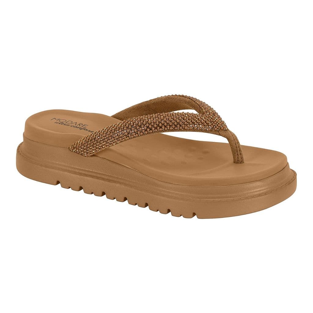 Chinelo Tamanco Modare UltraConforto Tira Strass Brilho Leve