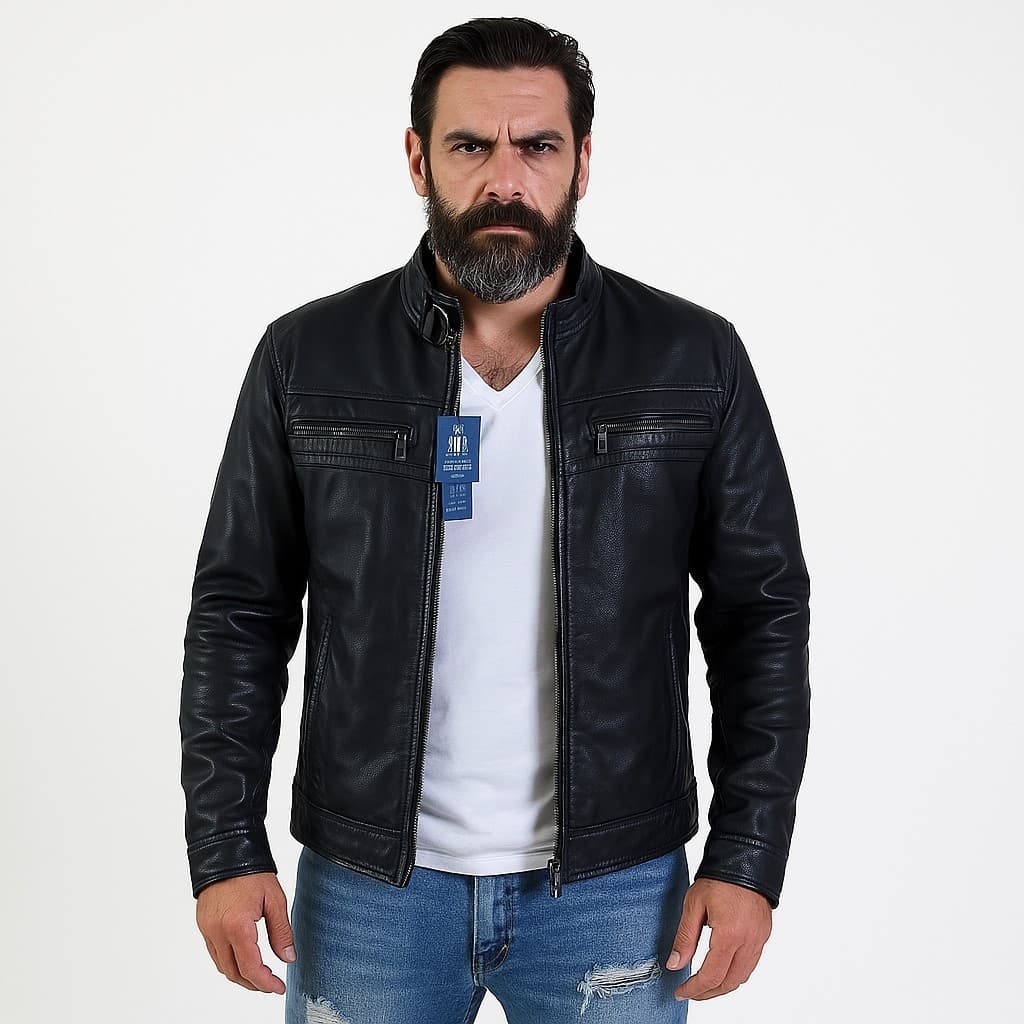 Casaco De Couro Preto Jaqueta Masculina Reforçada Forrada Importada