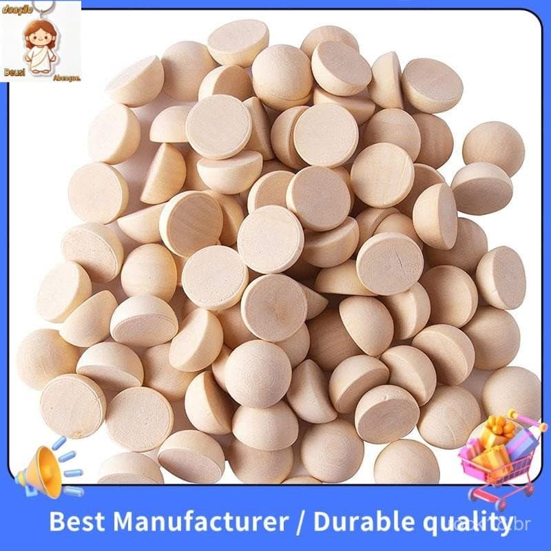 100 Peças 20mm Meia Contas De Madeira , Bolas Redondas Naturais Divididas Inacabadas Soltas Para Artesanato DIY Natal