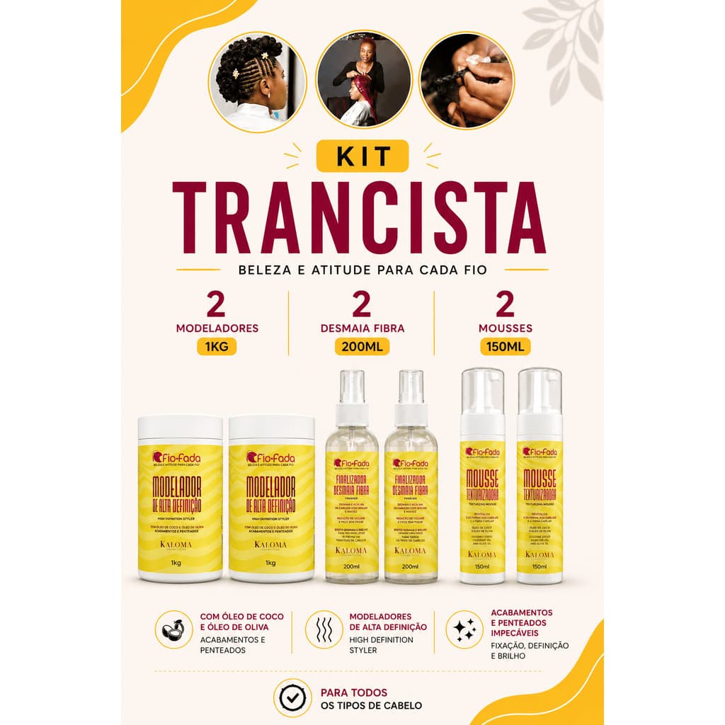 Kit Trancista Fio de Fada Profissional  2 Modeladores 1kg + 2 Desmaia Fibra + 2 Mousses