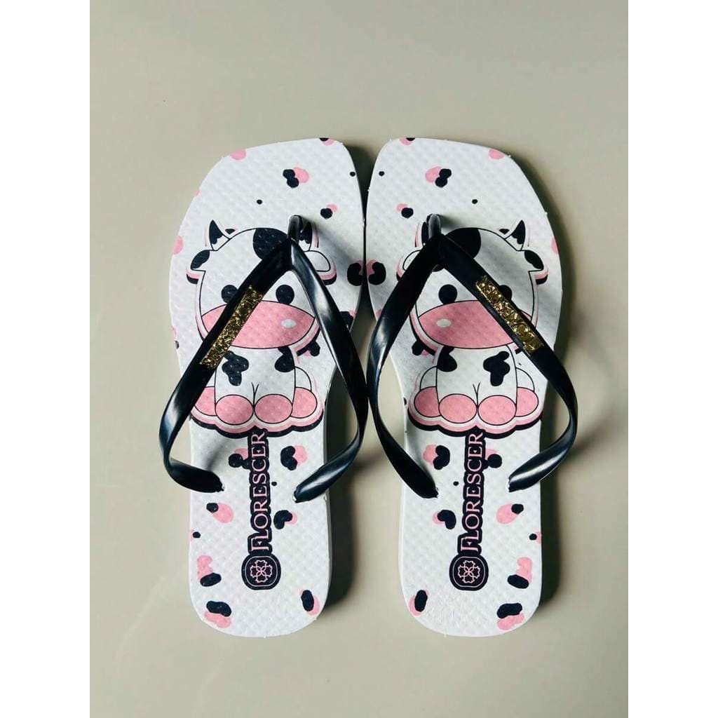 Chinelo Feminino Bico Quadrado Adulto Personagem Vaquinha Chinelo Feminino Estampado Confort Premium Dia a Dia 33 ao 40
