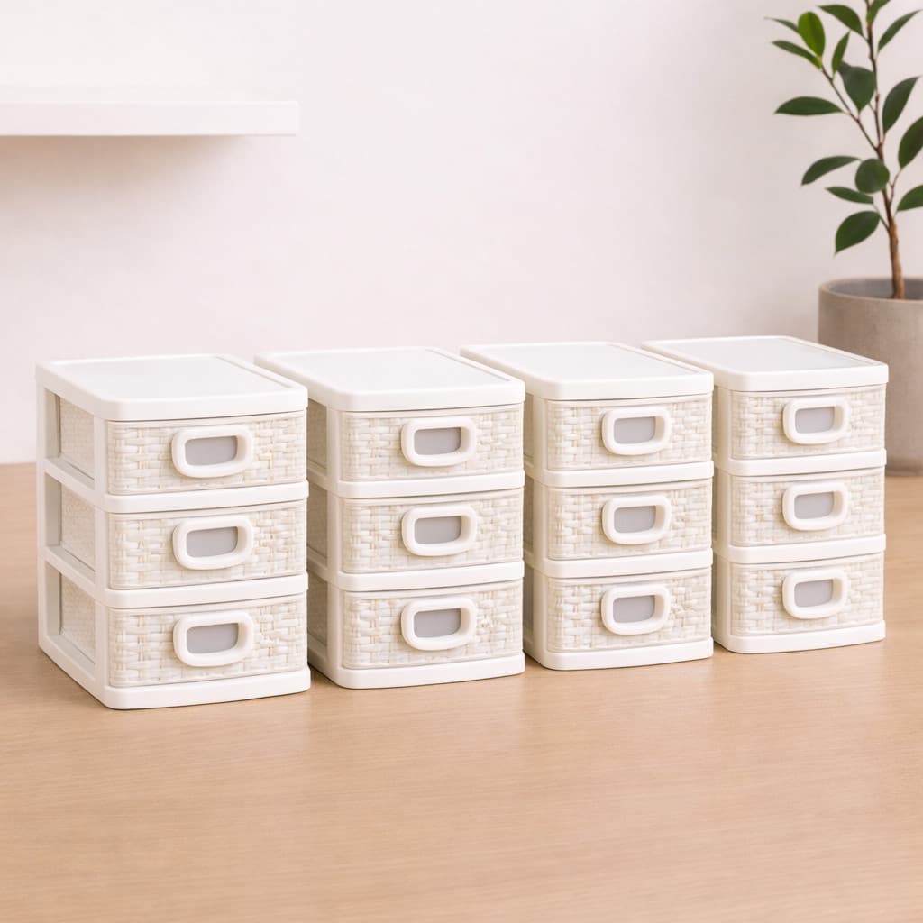 Kit 4 Gaveteiro Texturizado De Mesa Micro Organizador Multiuso 3 Gavetas Cor Branco Monte Libano