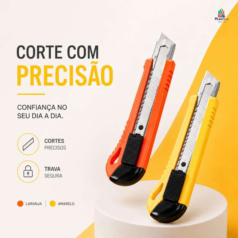 Estilete Profissional Retrátil Lâmina Reforçada com Trava de Segurança