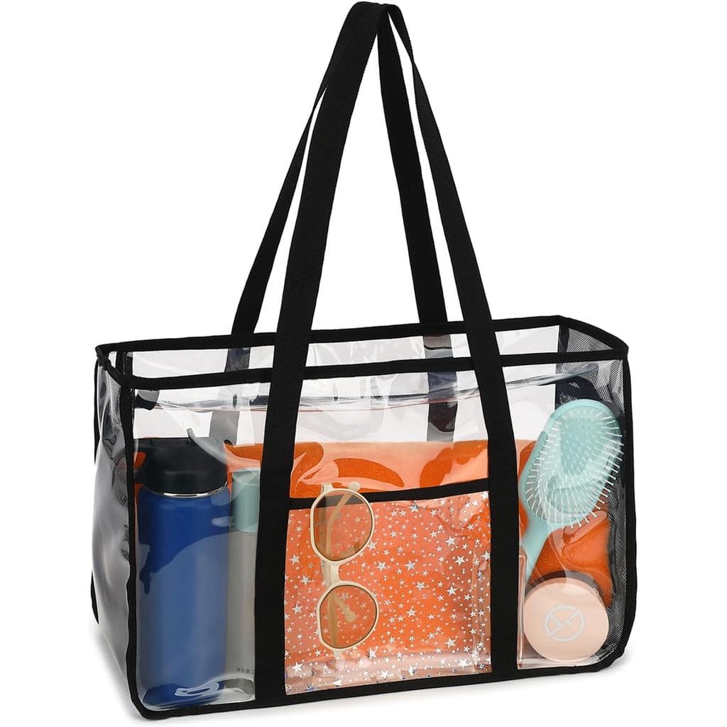 Bolsa de Praia Transparente Fammart para Mulheres, Grande Bolsa de Piscina para Itens Essenciais de Viagem - Fechamento