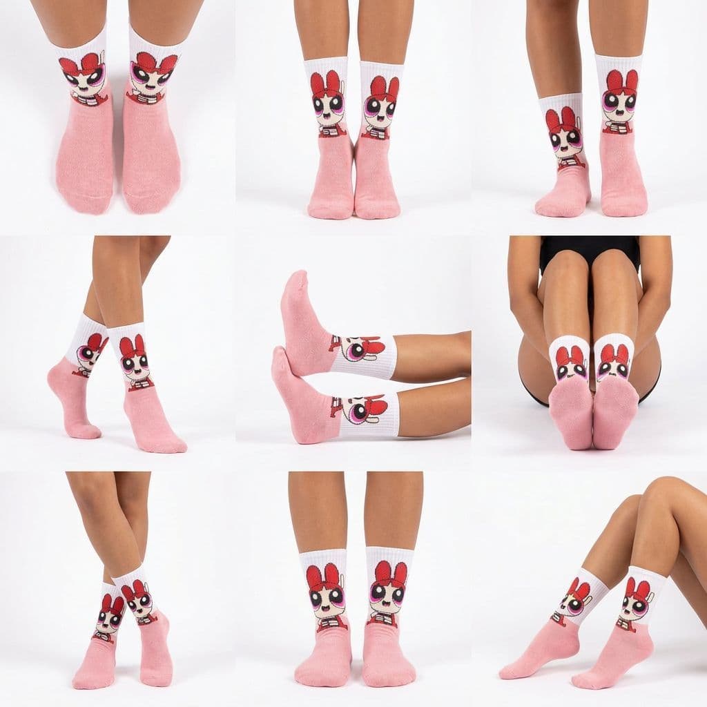 Meia Divertida Cano Longo Estampada frio Personagem Florzinha rosa claro Tamanho Unico 35 a 44
