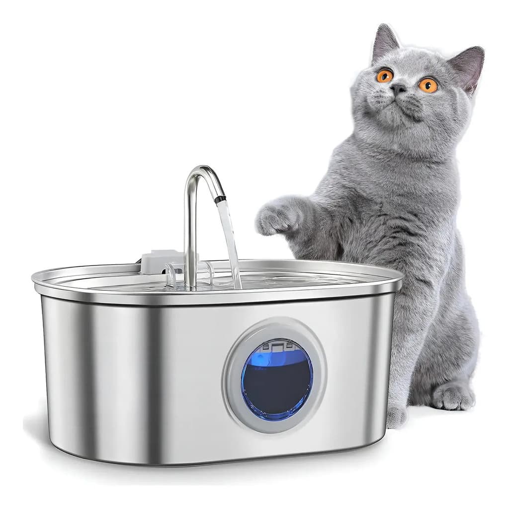 3.4l Fonte De Água Para Pet Gatos De Aço Inoxidável Novo+Bivolt