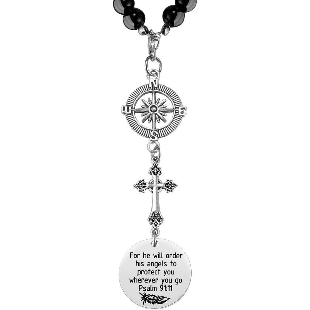 Pingente para carro com uma cruz, "onde quer que você vá, ele ordenará aos seus anjos que o protejam." Ornamento para es