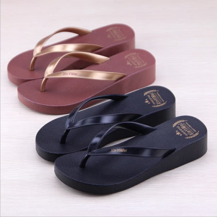 Senhoras flip-flops praia verão ao ar livre usar chinelos estudantes usam chinelos antiderrapantes de salto médio desodo