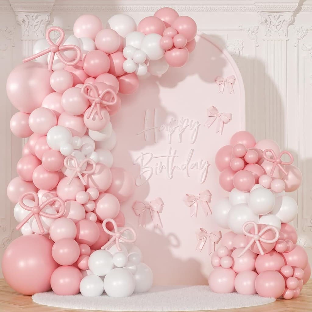 Decorações de Aniversário Coquette, Conjunto de Arco de Balões Rosa e Branco, Inclui 145 Balões Transparentes JZHT