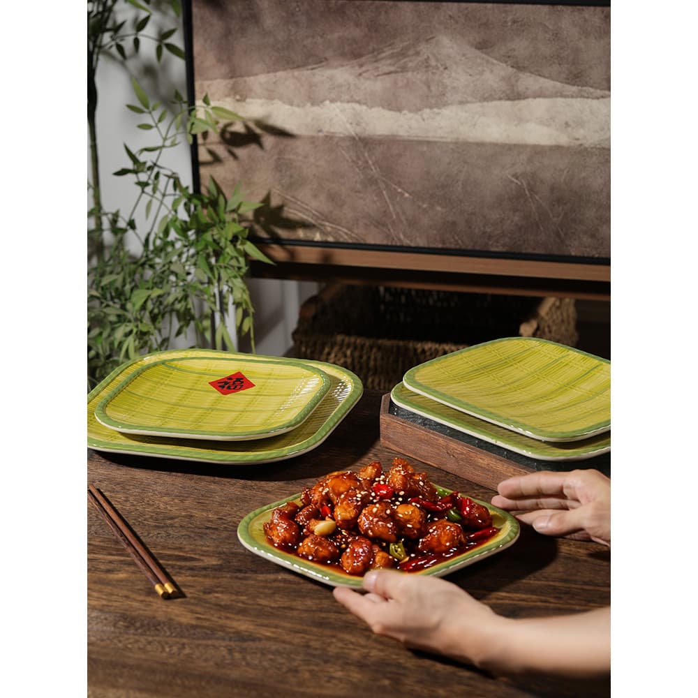 Prato de cerâmica para restaurante, prato de bambu para churrasco, prato Dim Sum, prato criativo para lanche, prato come
