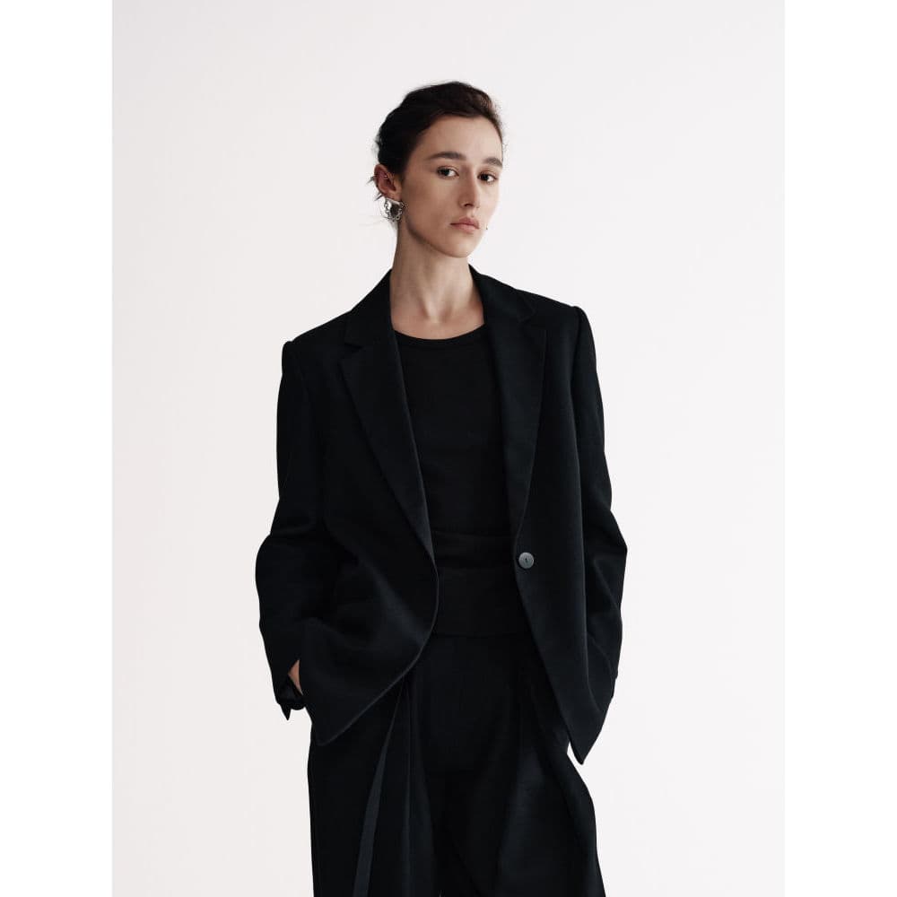 INJOYLIFE Série de roupas de ombro largo de lã Casual terno perfil solto casaco preto de alta qualidade