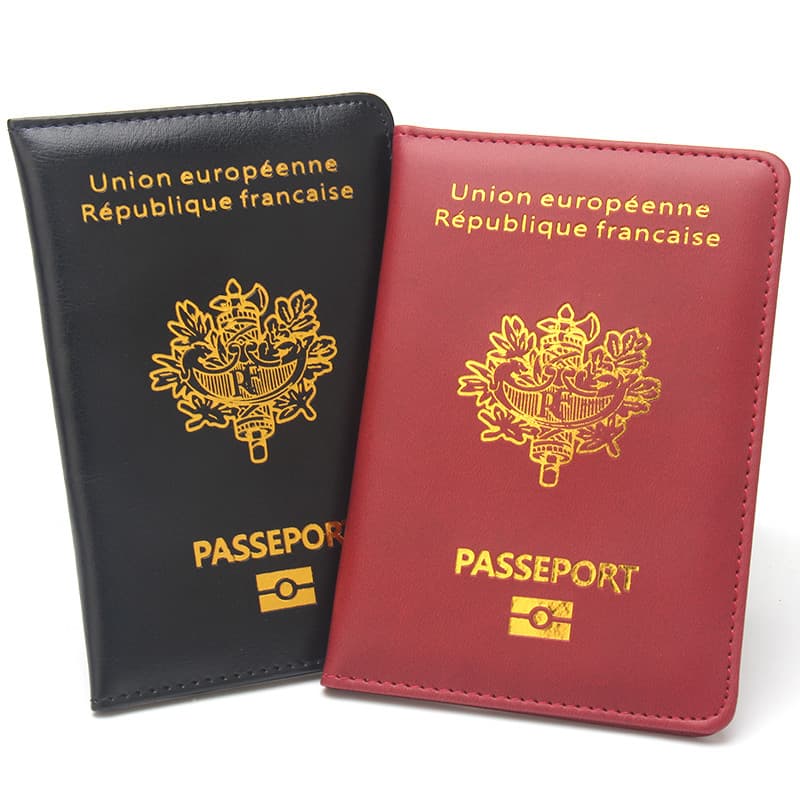 Porta-passaporte francês capa protetora de couro diversão europeia viagem no exterior couro passaporte livro armazenamen