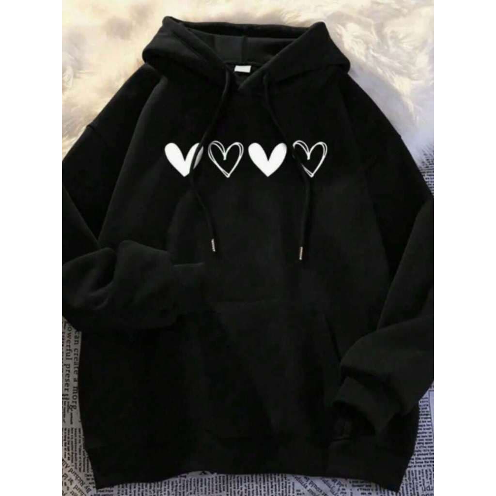 Moletom Canguru Feminino Estampado Corações Básicos Minimalistas Blusa De Frio 100% Algodão Premium