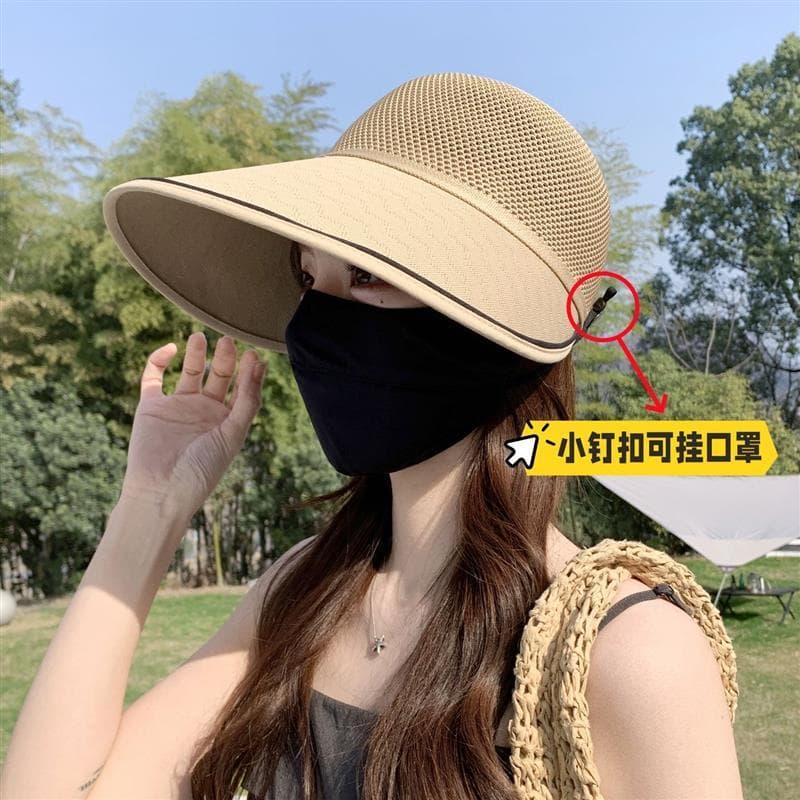Leve respirável boné de pico feminino primavera verão pode pendurar máscaras grande borda chapéu de sol viagem ao ar liv