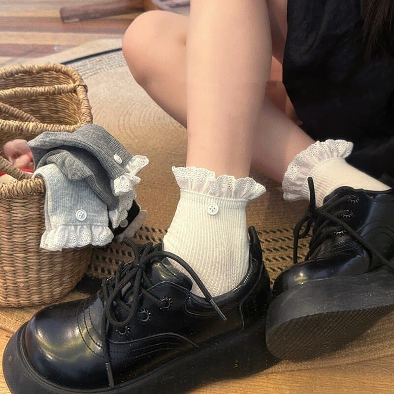 Retro menina rendas wa ~ bonito meias de renda feminina primavera novo estilo verão fino algodão baixo-Top meias combina