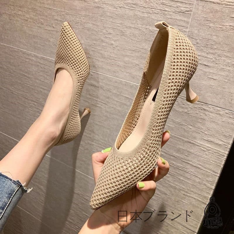 Japão japão JT apontou Toe salto alto boca rasa Stiletto sapatos femininos voando tecido malha verão respirável sapatos
