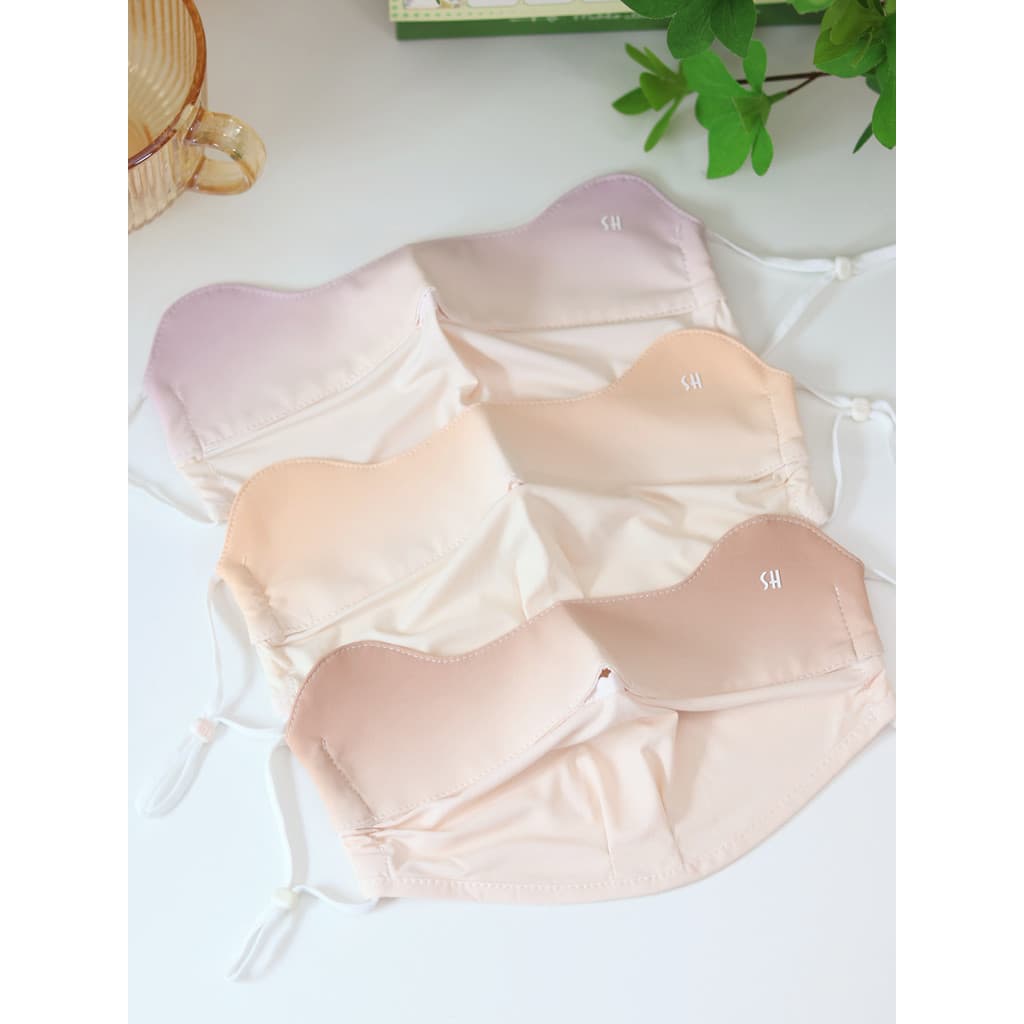 Máscara protetora solar de cor gradiente, pano de seda gelada, Blush, proteção para os olhos, máscara de canto, alça de