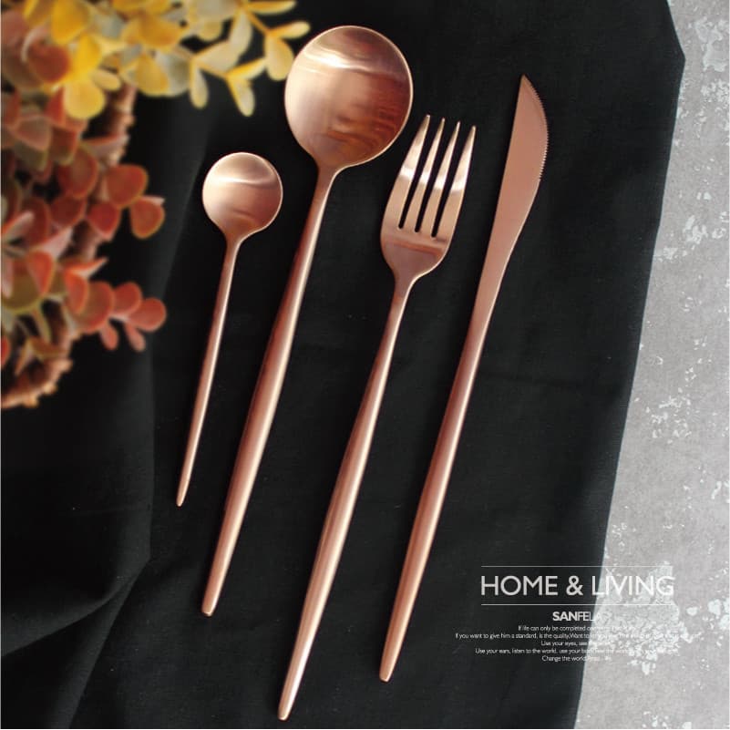 Estilo nórdico 304 aço inoxidável ocidental talheres colher de café conjunto doméstico Bronze ouro bife faca garfo