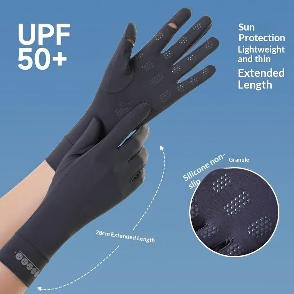 Luvas de proteção solar de seda gelada de verão femininas UPF50 + anti-ultravioleta tela sensível ao toque sem dedos ant