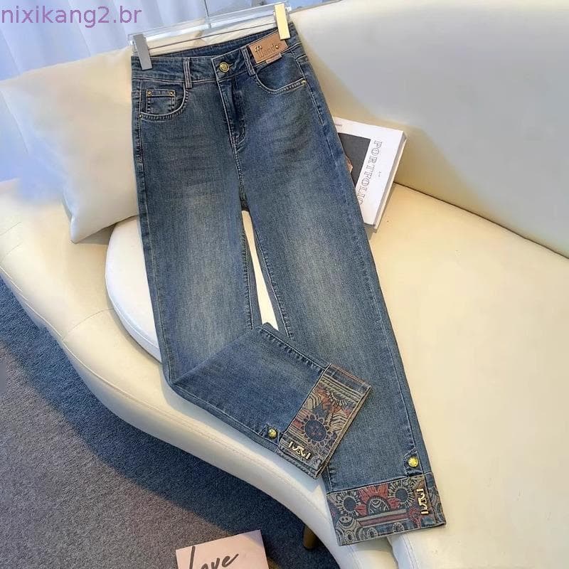 calça jeans feminina pantalona calça jeans feminina cintura alta Plus size retro stretch jeans das mulheres primavera