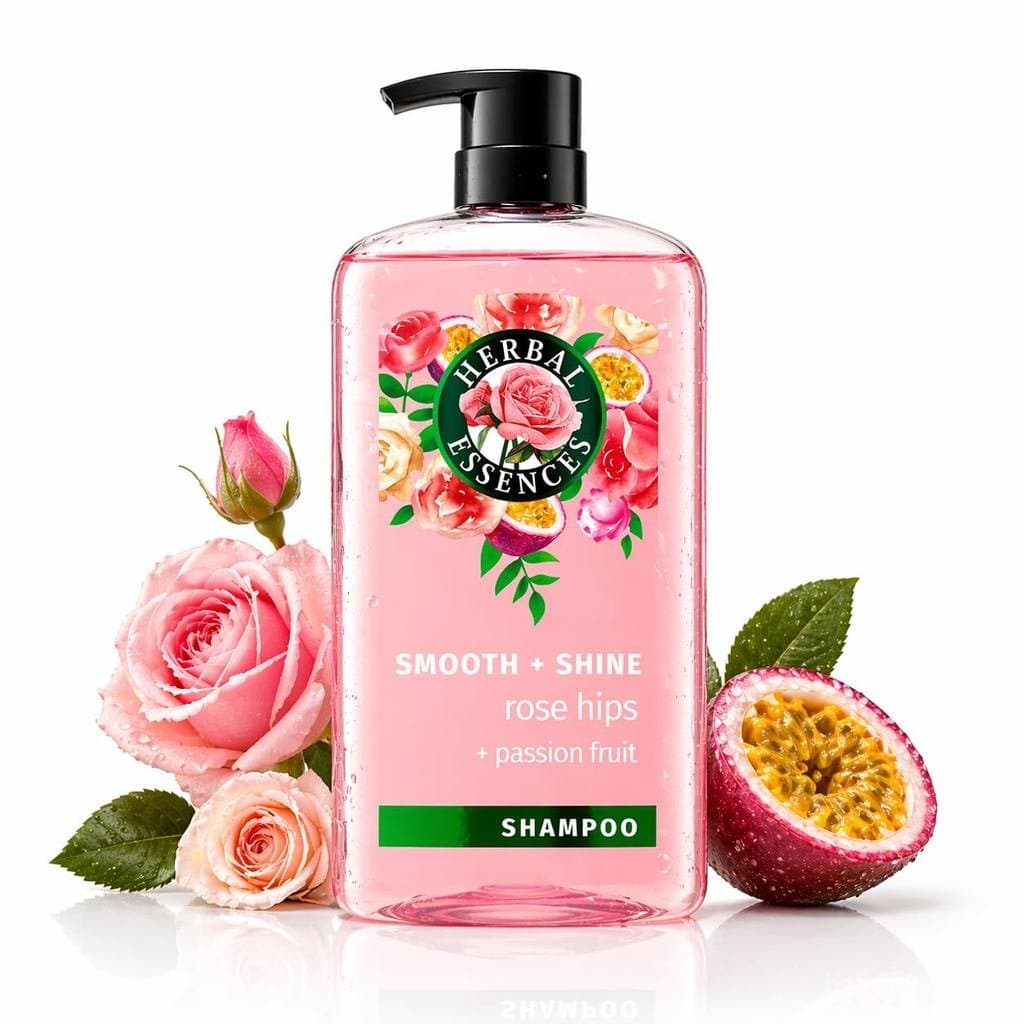 Shampoo Herbal Essences, Rosa Mosqueta + Maracujá - Coleção Suave, Cabelos Brilhantes com Vitamina E e Jojoba, Seguro pa