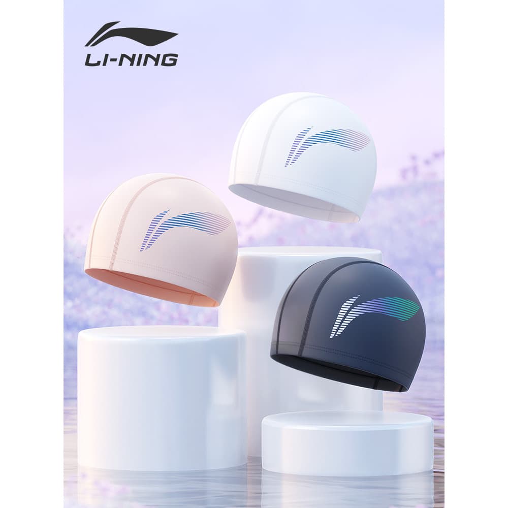 Li Ning Touca de natação feminina, cabelo longo, Extra grande, sem estrangulamento, à prova d'água, pu, circunferência d