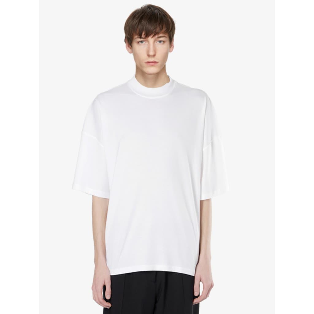 GAOSTUDIOS Camiseta de meia manga com gola média, ombro caído, solto, perfil simples, minimalista, Original, Designer ma